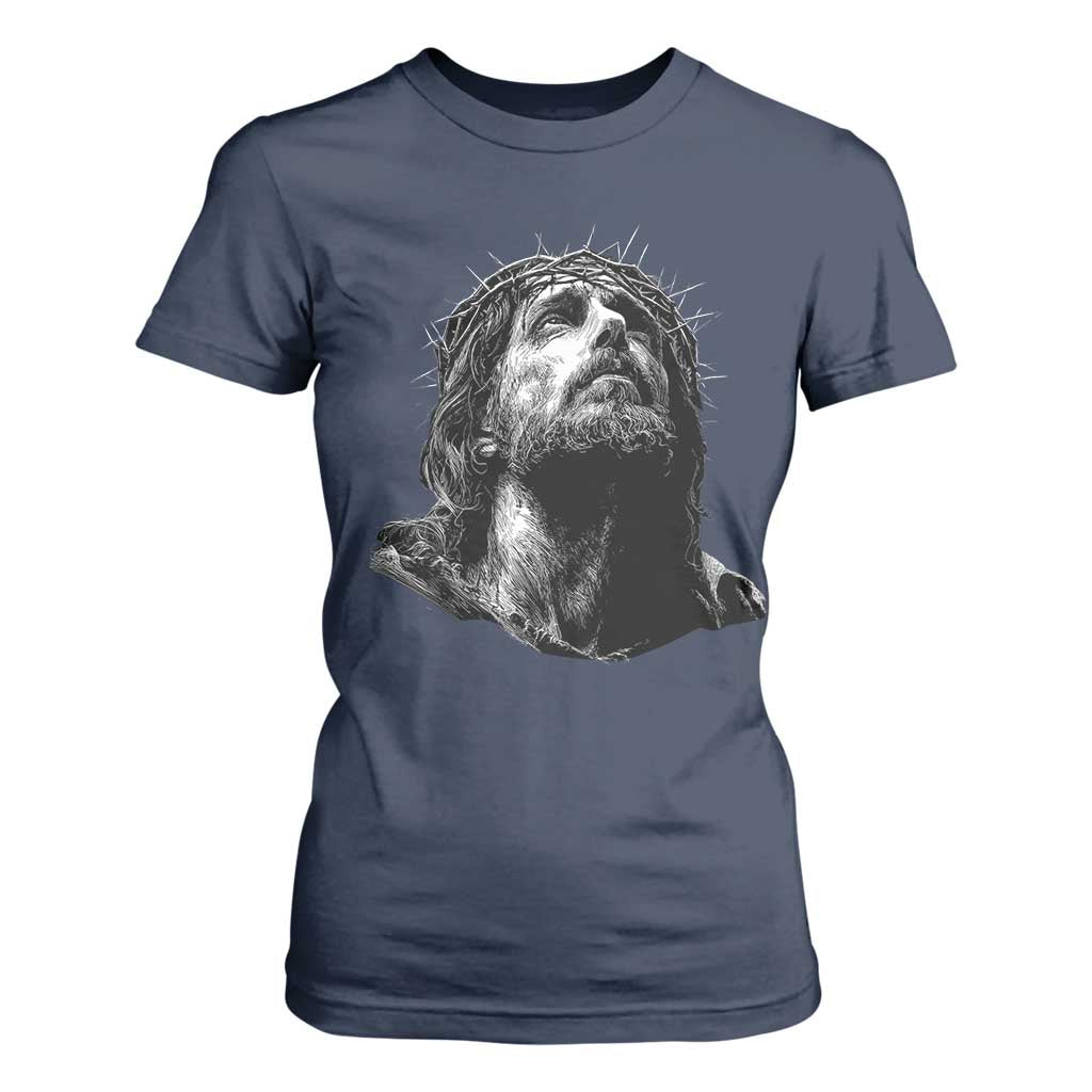 Jesus Christ Religious Christian Faith Crown Of Thorns T Shirt For Women TS11 Navy Print Your Wear