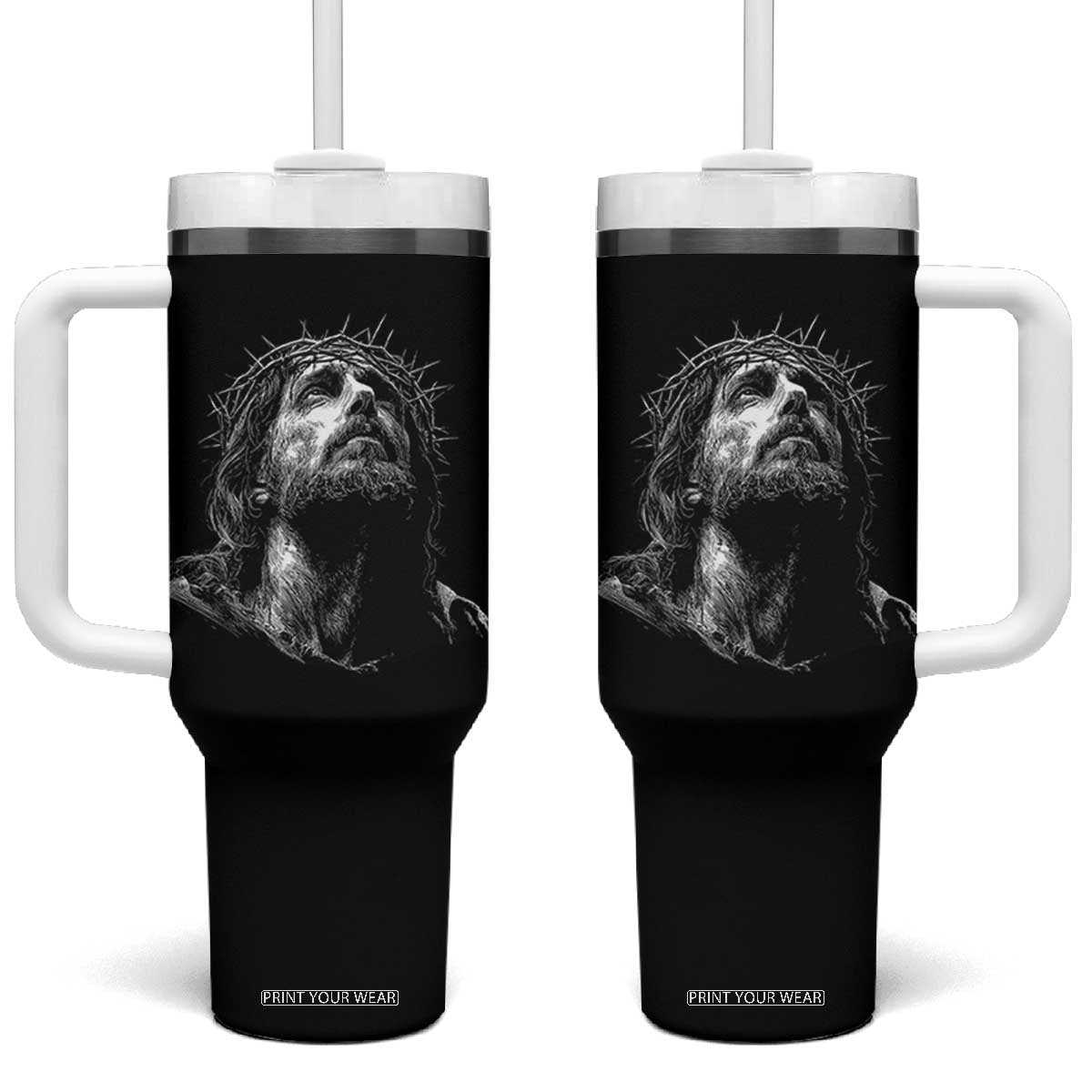 Jesus Christ Religious Christian Faith Crown Of Thorns Tumbler With Handle TS11 One Size: 40 oz Black Print Your Wear