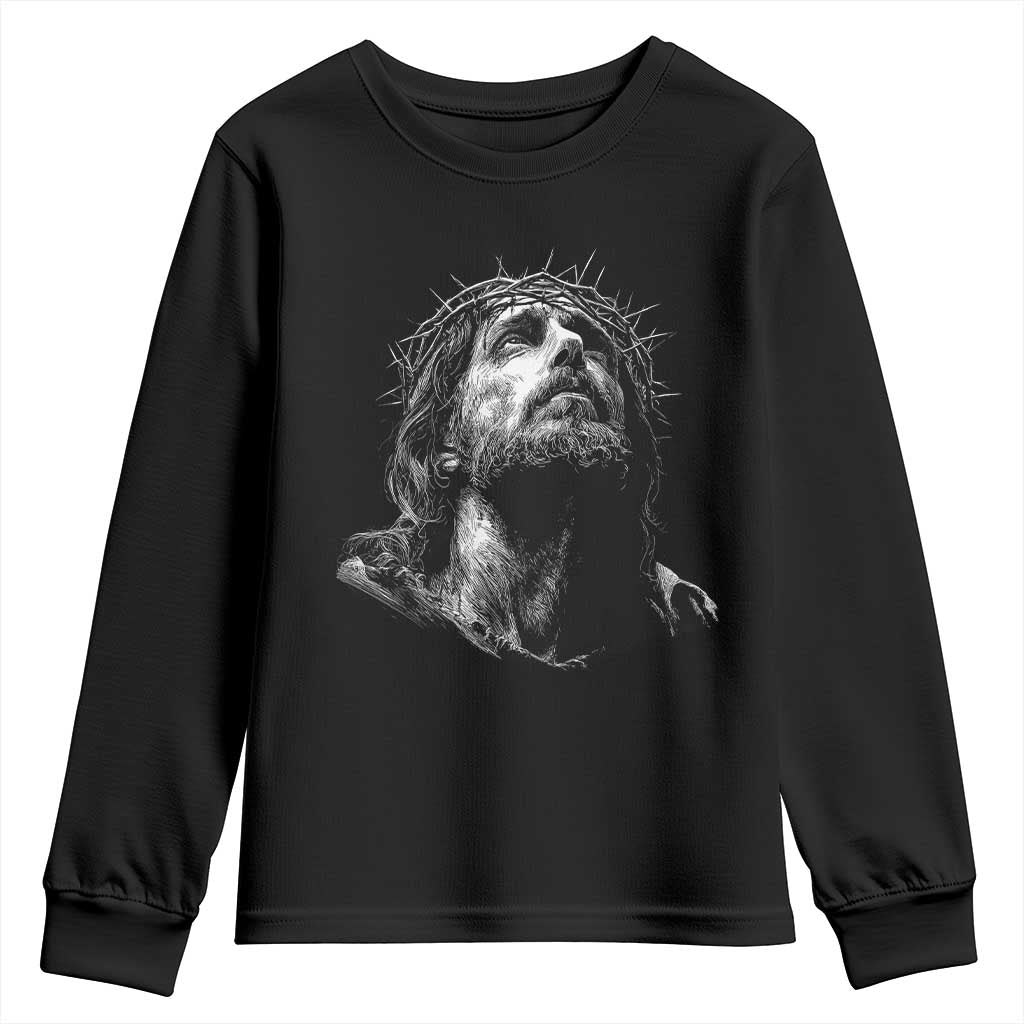 Jesus Christ Religious Christian Faith Crown Of Thorns Youth Sweatshirt TS11 Black Print Your Wear