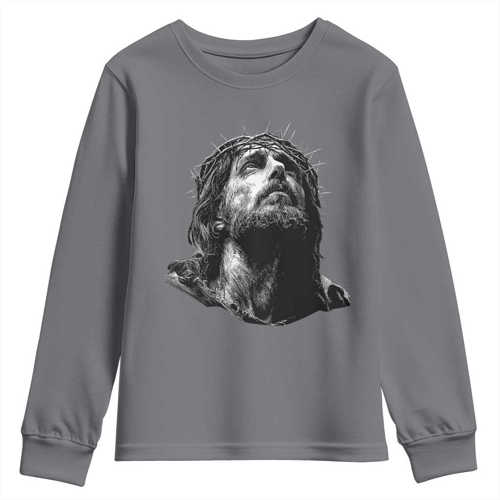 Jesus Christ Religious Christian Faith Crown Of Thorns Youth Sweatshirt TS11 Charcoal Print Your Wear