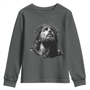 Jesus Christ Religious Christian Faith Crown Of Thorns Youth Sweatshirt TS11 Dark Heather Print Your Wear