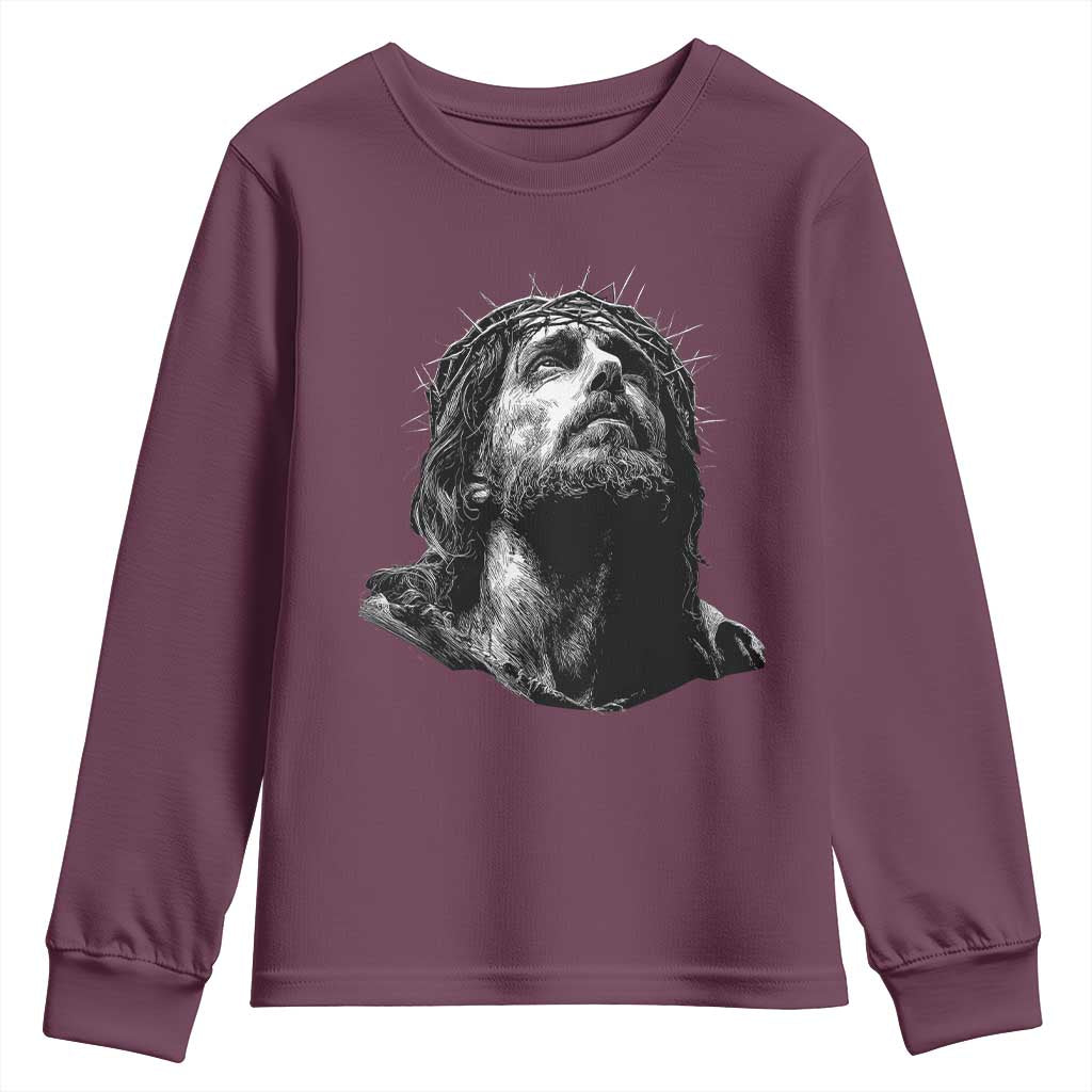 Jesus Christ Religious Christian Faith Crown Of Thorns Youth Sweatshirt TS11 Maroon Print Your Wear