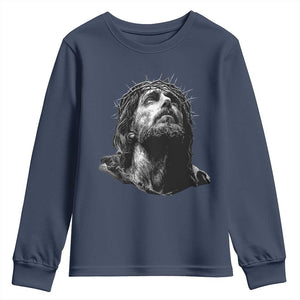 Jesus Christ Religious Christian Faith Crown Of Thorns Youth Sweatshirt TS11 Navy Print Your Wear