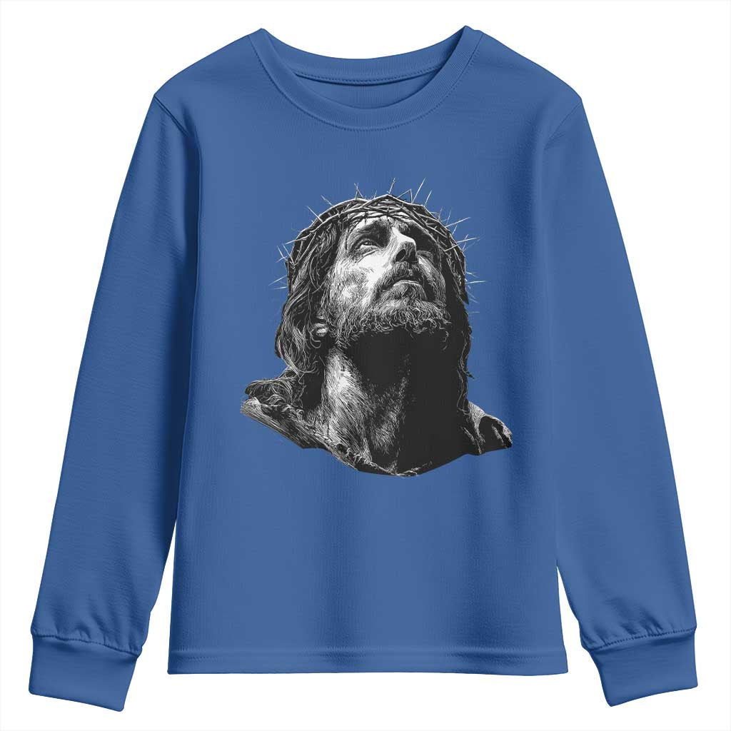 Jesus Christ Religious Christian Faith Crown Of Thorns Youth Sweatshirt TS11 Royal Blue Print Your Wear