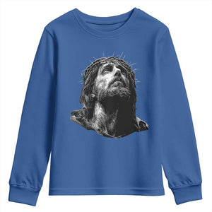 Jesus Christ Religious Christian Faith Crown Of Thorns Youth Sweatshirt TS11 Royal Blue Print Your Wear