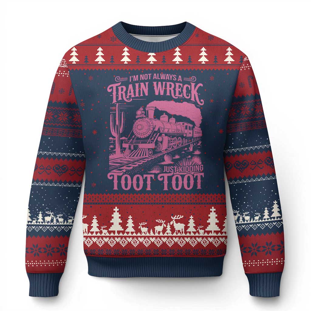 Funny I Am Not Always A Train Wreck Just Kidding Toot Toot Ugly Christmas Sweater Pink Train TS11 Navy Red Print Your Wear