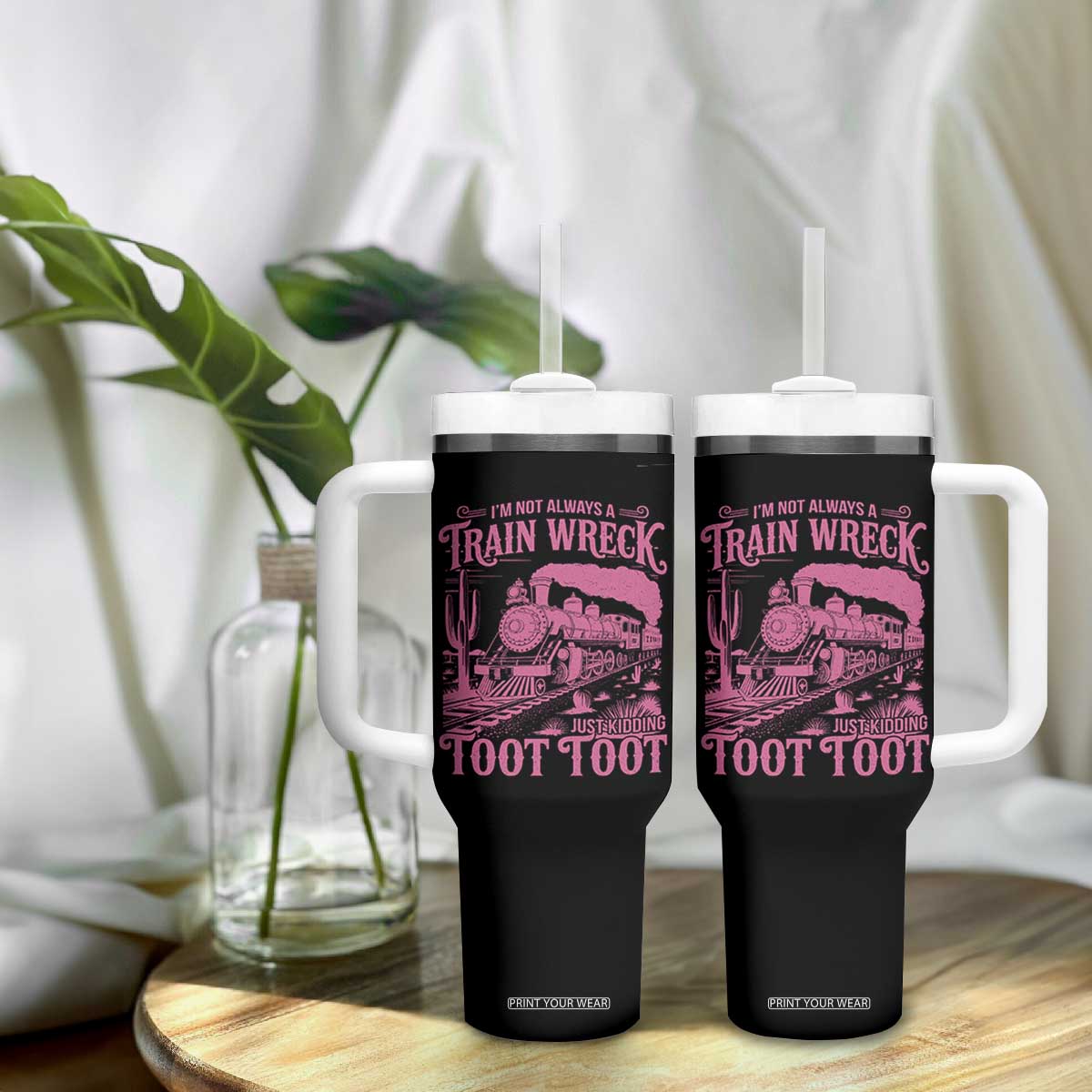 Funny I Am Not Always A Train Wreck Just Kidding Toot Toot Tumbler With Handle Pink Train TS11 Print Your Wear