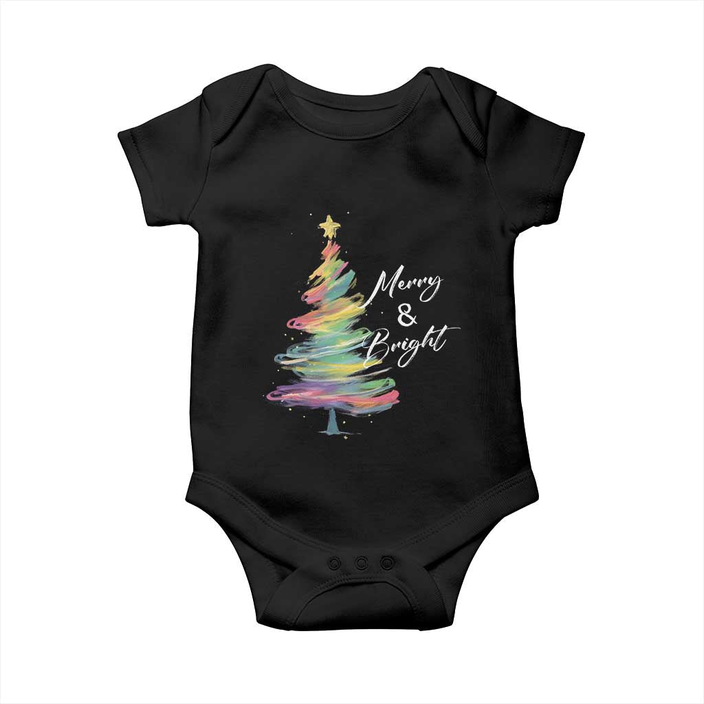 Christmas Baby Onesie Merry And Bright Colorful Xmas Tree TS11 Black Print Your Wear