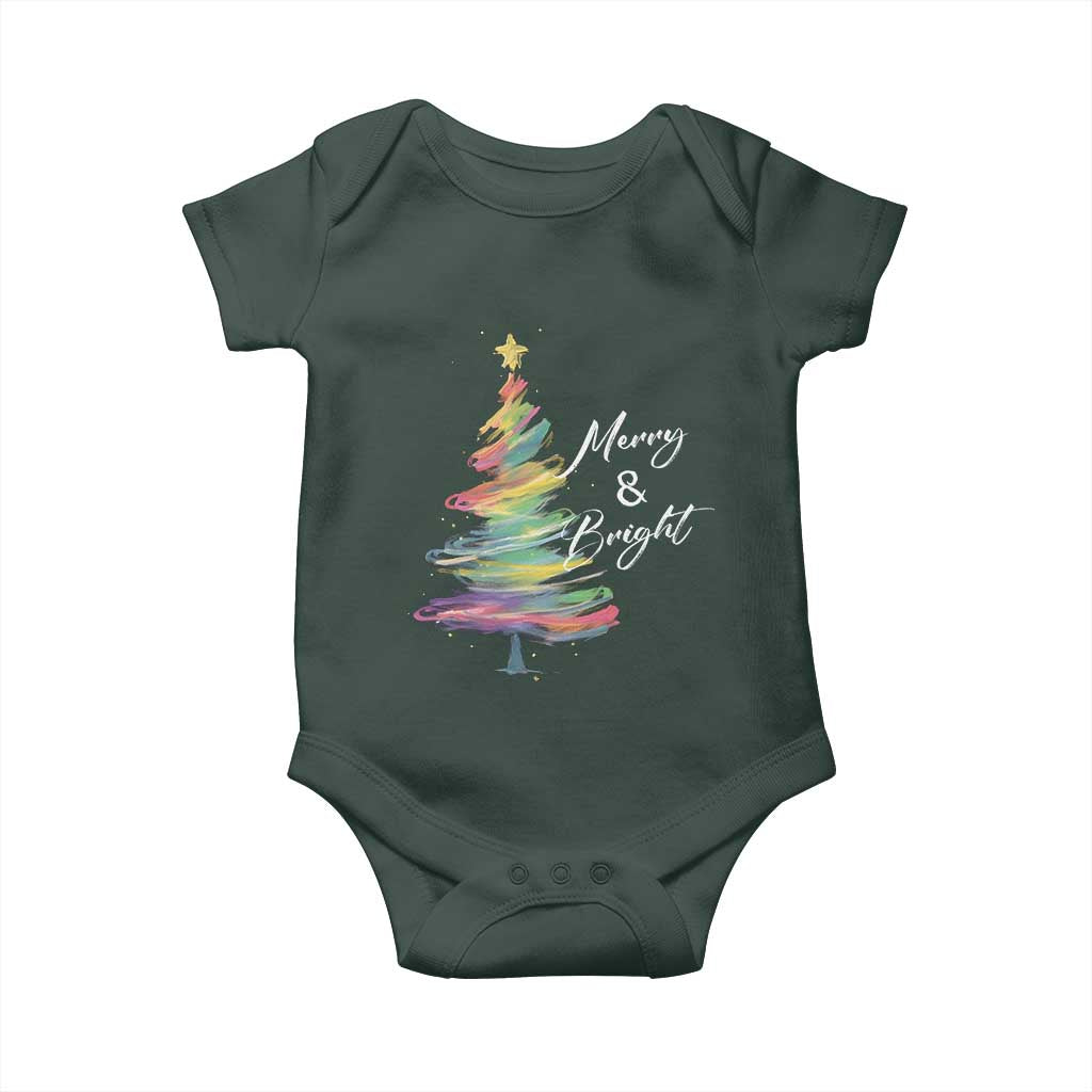 Christmas Baby Onesie Merry And Bright Colorful Xmas Tree TS11 Print Your Wear