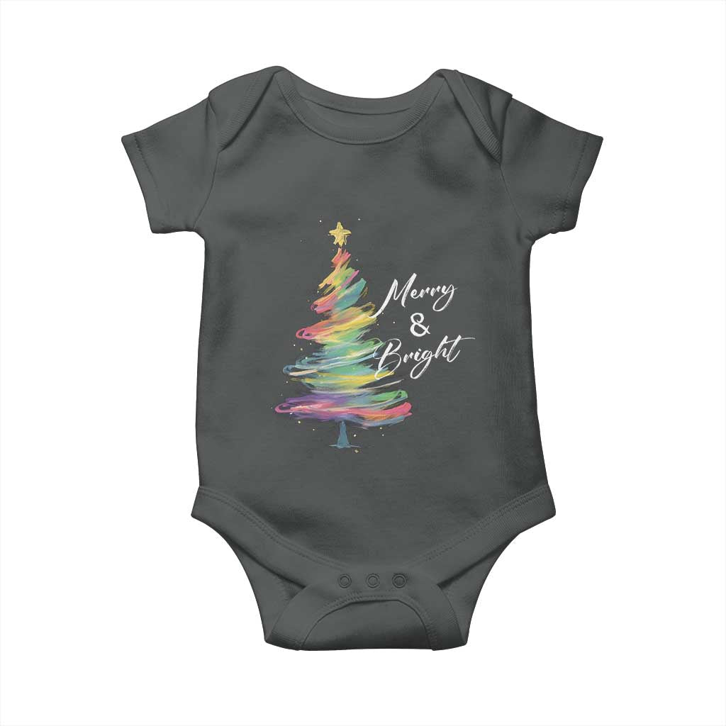 Christmas Baby Onesie Merry And Bright Colorful Xmas Tree TS11 Dark Heather Print Your Wear