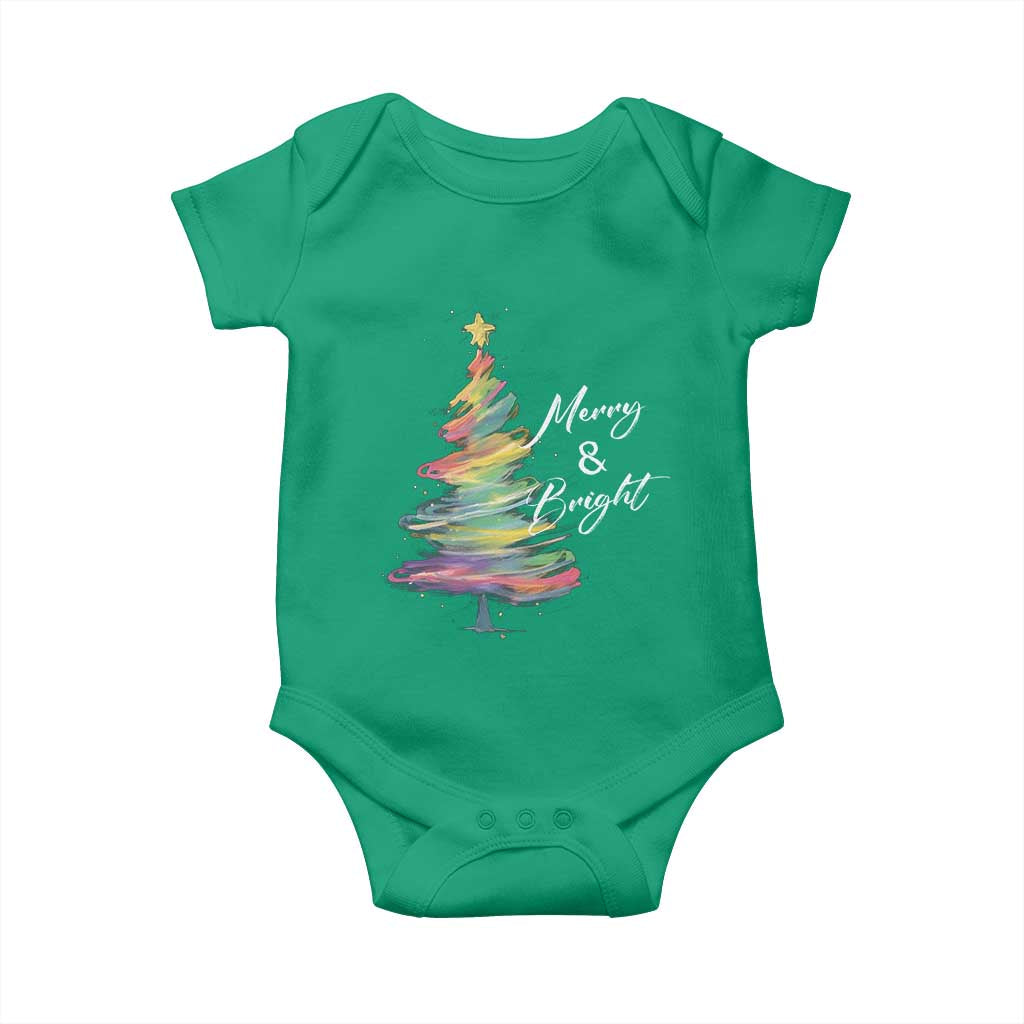 Christmas Baby Onesie Merry And Bright Colorful Xmas Tree TS11 Irish Green Print Your Wear