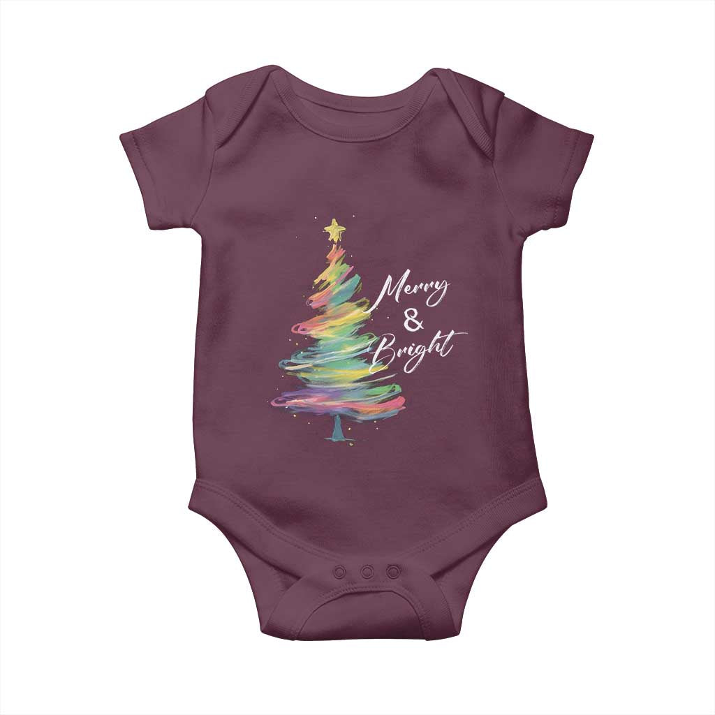 Christmas Baby Onesie Merry And Bright Colorful Xmas Tree TS11 Maroon Print Your Wear