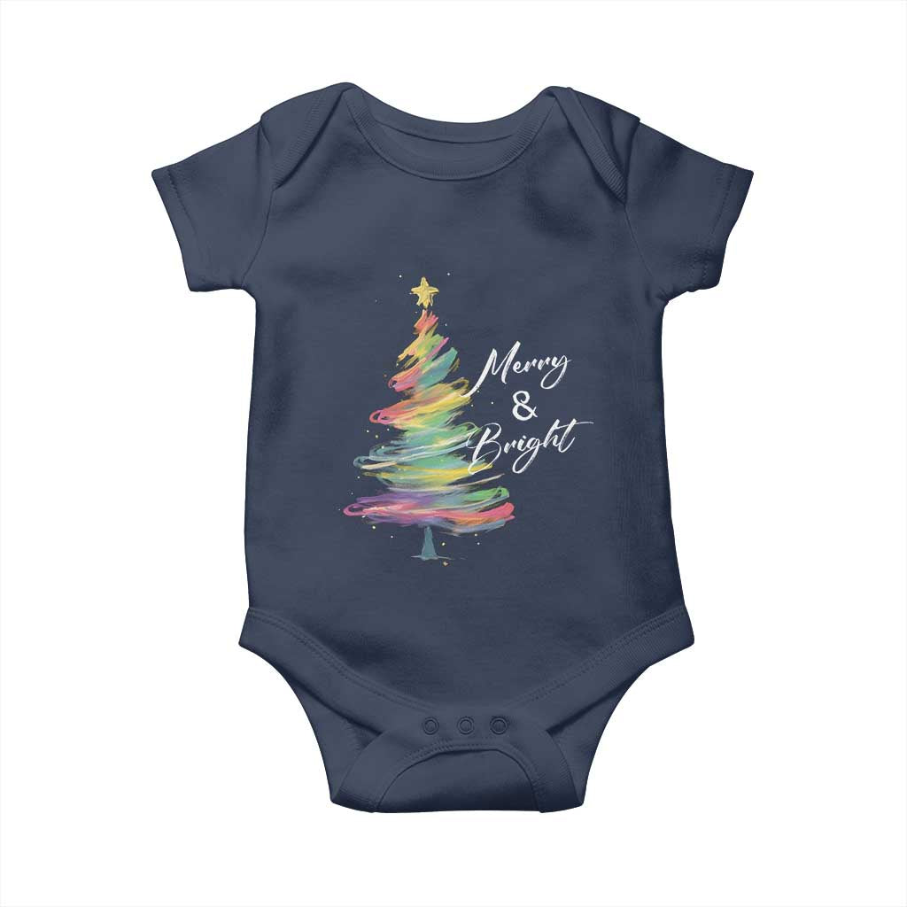 Christmas Baby Onesie Merry And Bright Colorful Xmas Tree TS11 Navy Print Your Wear