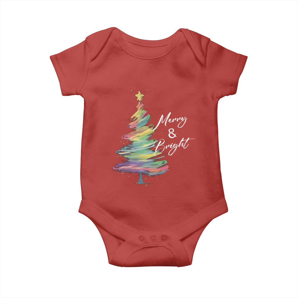 Christmas Baby Onesie Merry And Bright Colorful Xmas Tree TS11 Red Print Your Wear