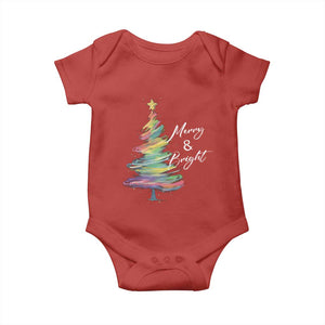 Christmas Baby Onesie Merry And Bright Colorful Xmas Tree TS11 Red Print Your Wear