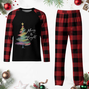 Xmas Plaid Pajama Set Merry And Bright Colorful Xmas Tree TS11 Buffalo Plaid Print Your Wear