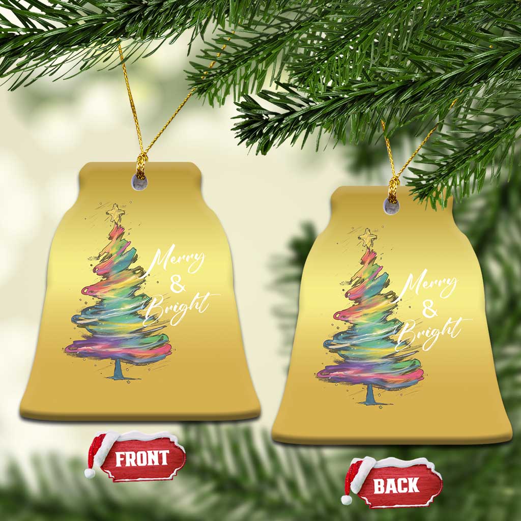 Xmas Christmas Ornament Merry And Bright Colorful Xmas Tree TS11 Bell Flake Gold Print Your Wear