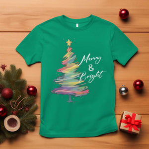 Christmas T Shirt Merry And Bright Colorful Xmas Tree TS11 Irish Green Print Your Wear