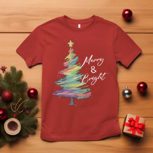 Christmas T Shirt Merry And Bright Colorful Xmas Tree TS11 Red Print Your Wear