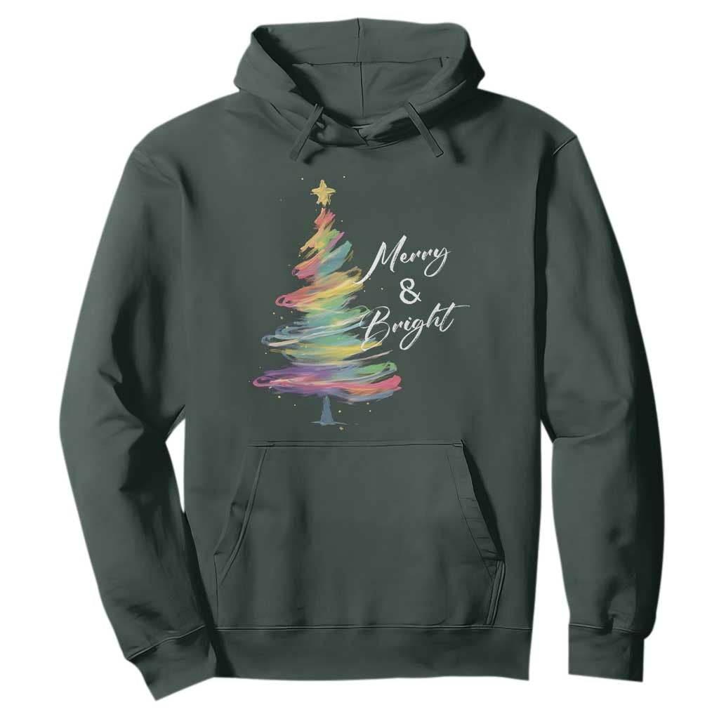 Christmas Hoodie Merry And Bright Colorful Xmas Tree TS11 Dark Forest Green Print Your Wear