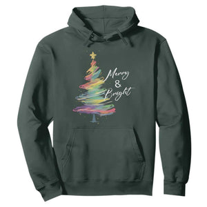 Christmas Hoodie Merry And Bright Colorful Xmas Tree TS11 Dark Forest Green Print Your Wear