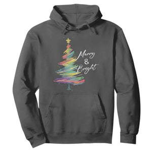 Christmas Hoodie Merry And Bright Colorful Xmas Tree TS11 Dark Heather Print Your Wear