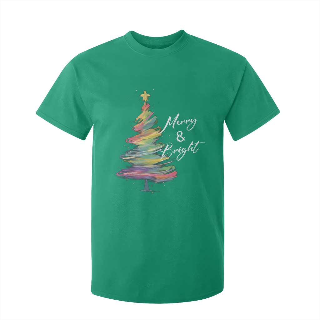 Christmas T Shirt For Kid Merry And Bright Colorful Xmas Tree TS11 Irish Green Print Your Wear