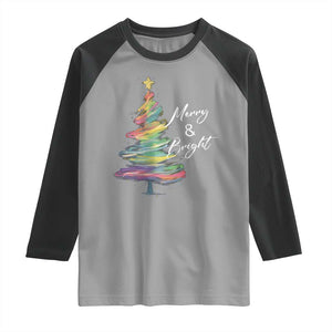 Christmas Raglan Shirt Merry And Bright Colorful Xmas Tree TS11 Sport Gray Black Print Your Wear