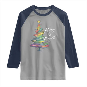 Christmas Raglan Shirt Merry And Bright Colorful Xmas Tree TS11 Sport Gray Navy Print Your Wear