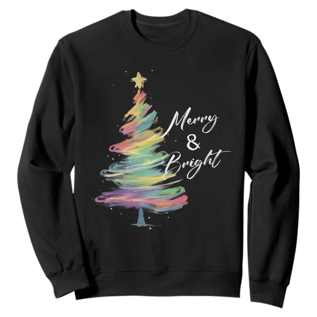 Christmas Sweatshirt Merry And Bright Colorful Xmas Tree TS11 Black Print Your Wear