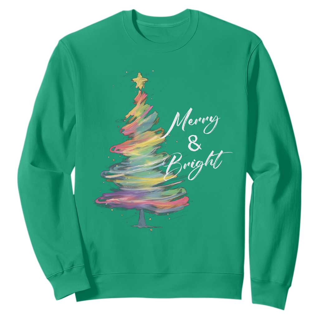 Christmas Sweatshirt Merry And Bright Colorful Xmas Tree TS11 Irish Green Print Your Wear