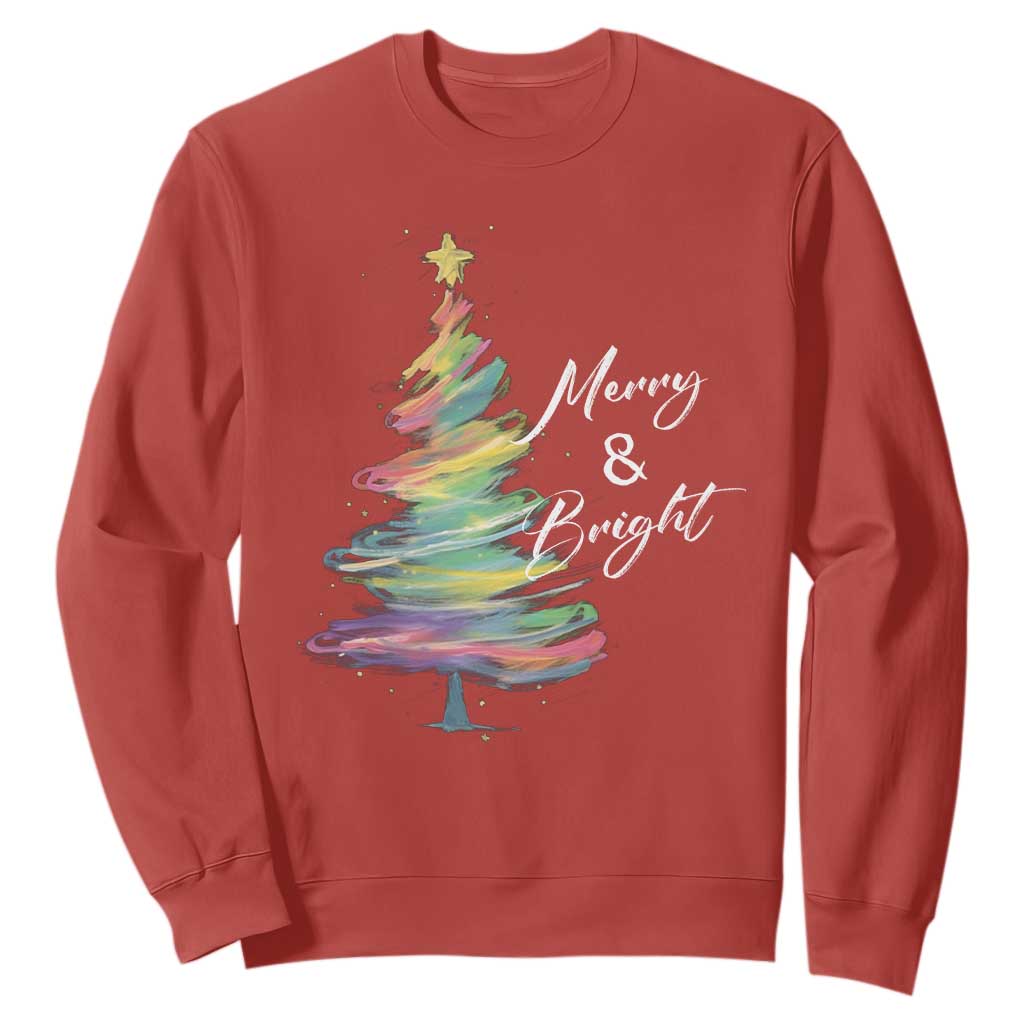 Christmas Sweatshirt Merry And Bright Colorful Xmas Tree TS11 Red Print Your Wear