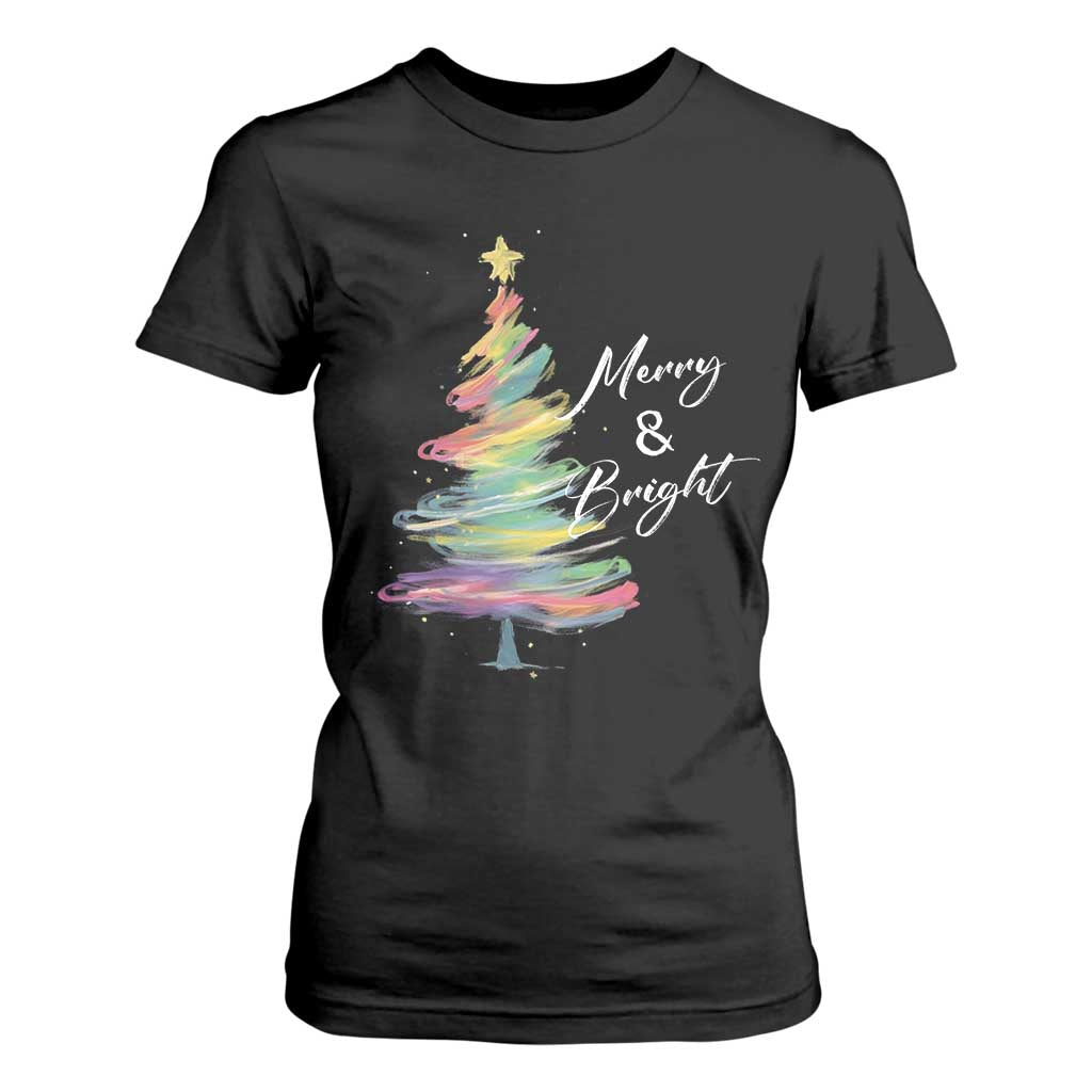 Christmas T Shirt For Women Merry And Bright Colorful Xmas Tree TS11 Black Print Your Wear