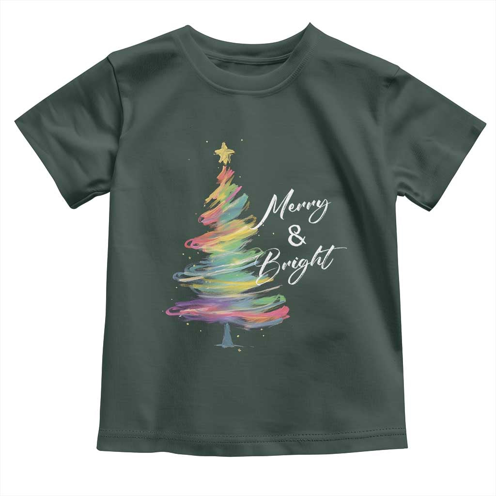 Christmas Toddler T Shirt Merry And Bright Colorful Xmas Tree TS11 Dark Forest Green Print Your Wear