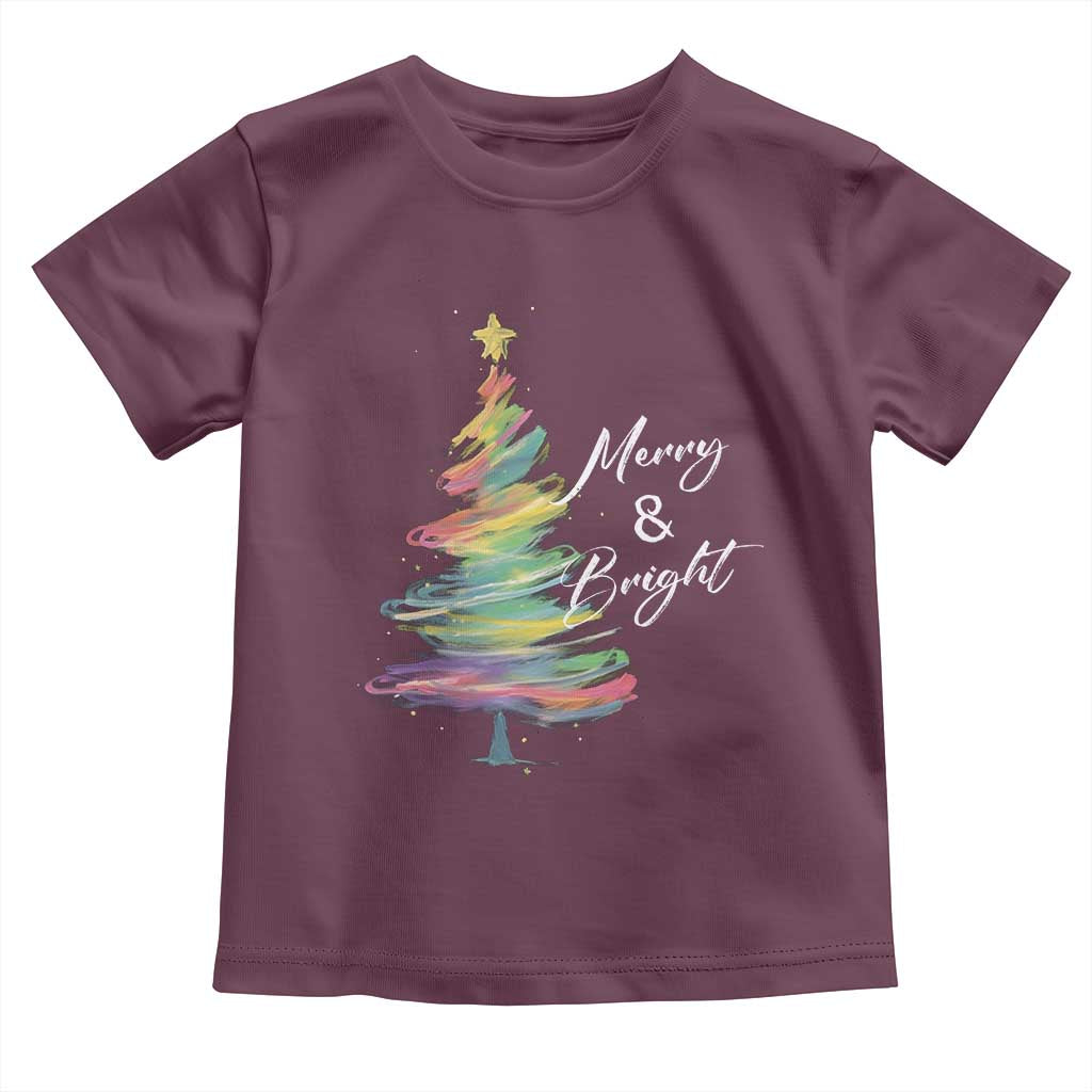 Christmas Toddler T Shirt Merry And Bright Colorful Xmas Tree TS11 Maroon Print Your Wear