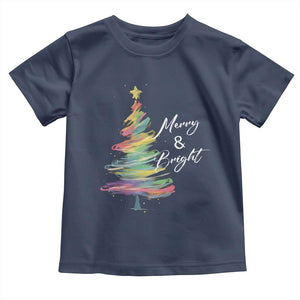 Christmas Toddler T Shirt Merry And Bright Colorful Xmas Tree TS11 Navy Print Your Wear
