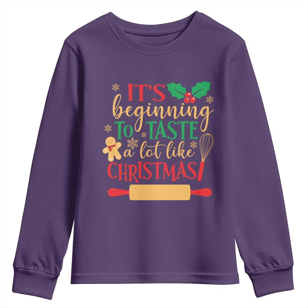 Funny Christmas Baker Youth Sweatshirt It's Beginning To Taste A Lot Like Christmas Gingerbread TS11 Purple Print Your Wear