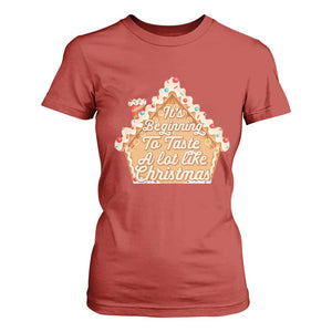 Funny Christmas Cookie Baking T Shirt For Women It's Beginning To Taste A Lot Like Christmas Gingerbread House TS11 Red Print Your Wear