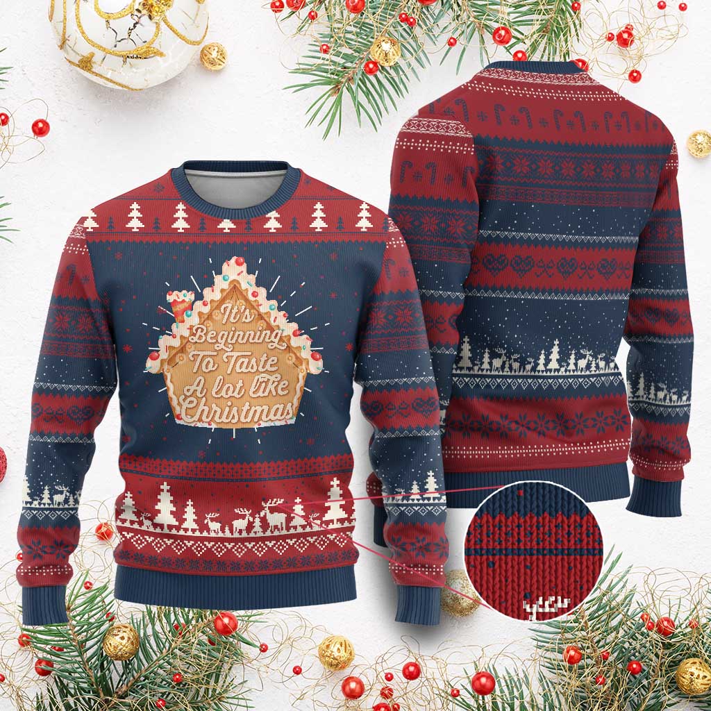 Funny Christmas Cookie Baking Ugly Christmas Sweater It's Beginning To Taste A Lot Like Christmas Gingerbread House TS11 Burgundy Print Your Wear