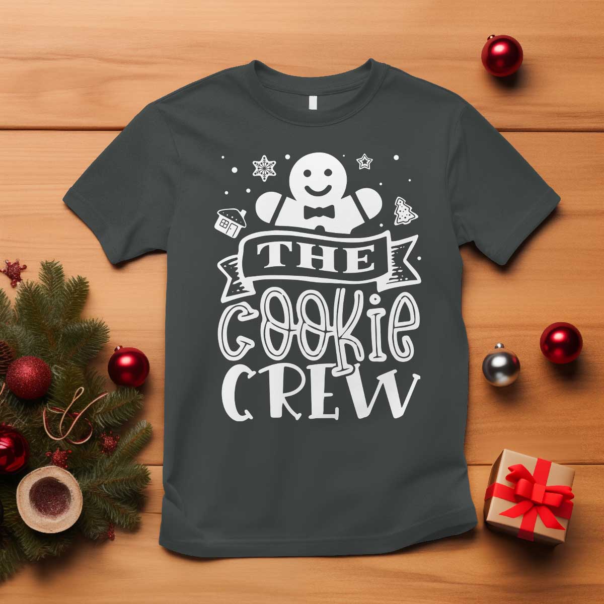 Funny The Cookie Crew T Shirt Christmas Baking Team Gingerbread TS11 Dark Heather Print Your Wear