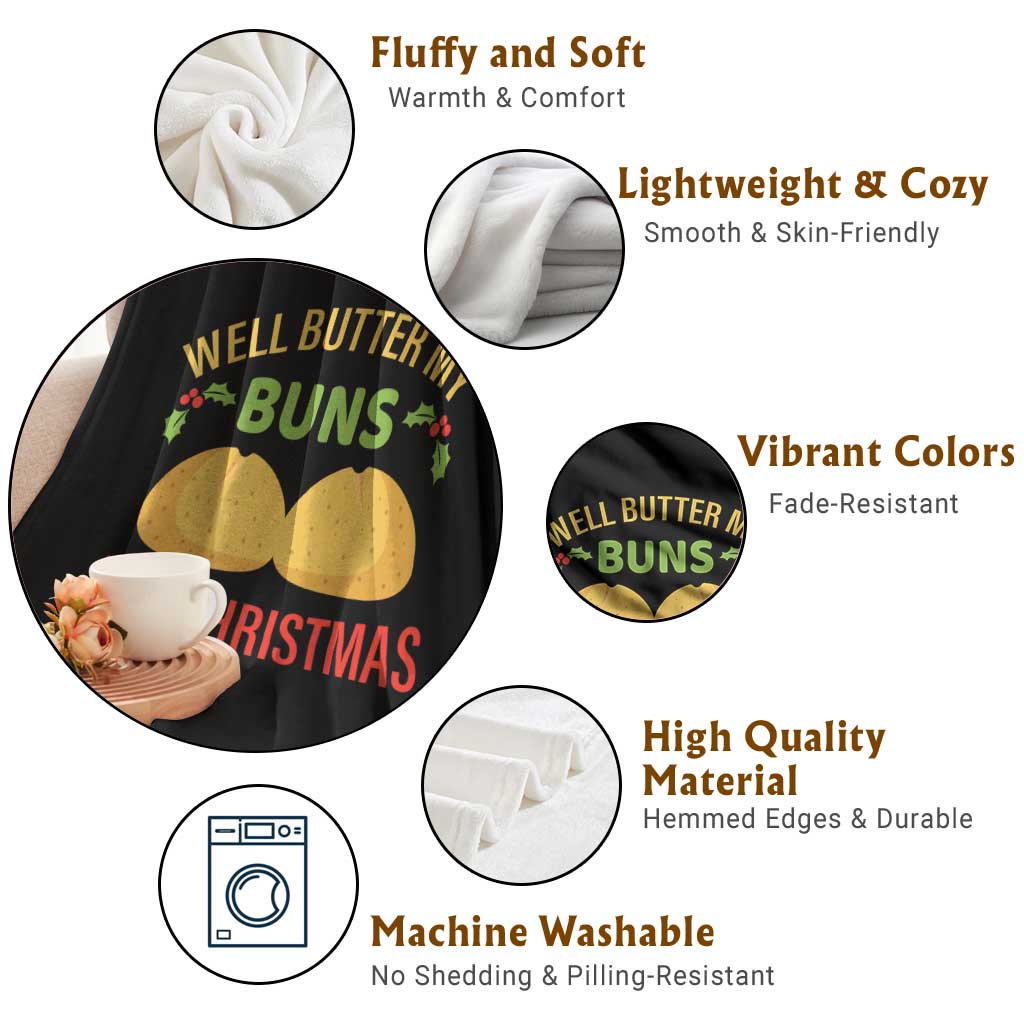 Funny Christmas Bun Bread Throw Blanket Well Butter My Buns It's Xmas TS11 Print Your Wear