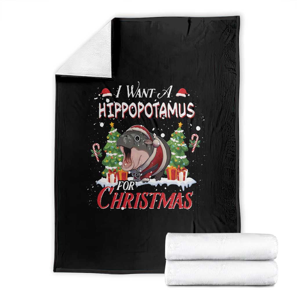 Funny Moo Deng Christmas Throw Blanket I Want A Hippopotamus For Christmas Santa Baby Pygmy TS11 Black Print Your Wear