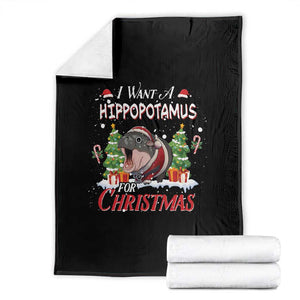 Funny Moo Deng Christmas Throw Blanket I Want A Hippopotamus For Christmas Santa Baby Pygmy TS11 Black Print Your Wear