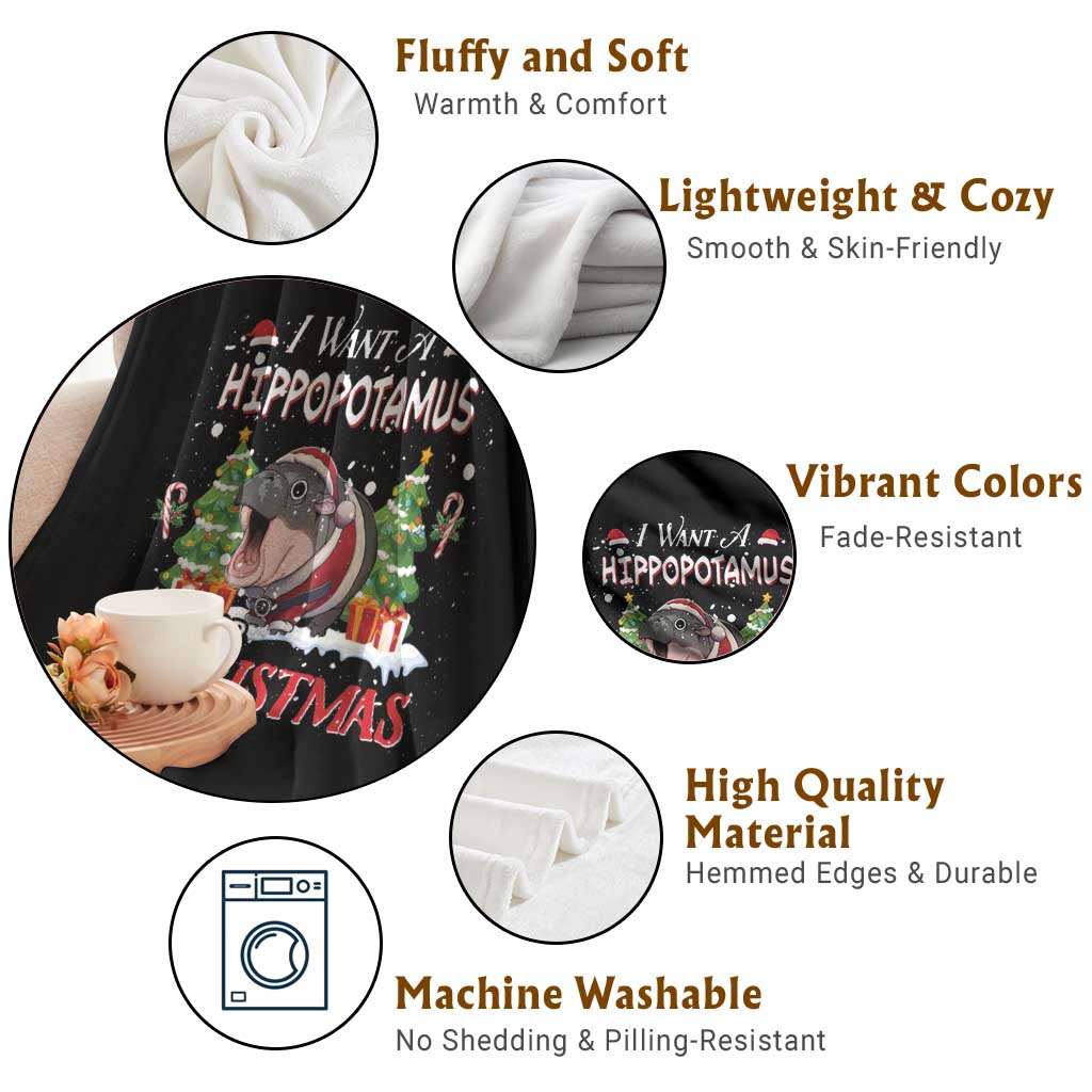 Funny Moo Deng Christmas Throw Blanket I Want A Hippopotamus For Christmas Santa Baby Pygmy TS11 Print Your Wear