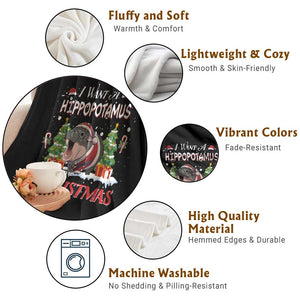 Funny Moo Deng Christmas Throw Blanket I Want A Hippopotamus For Christmas Santa Baby Pygmy TS11 Print Your Wear