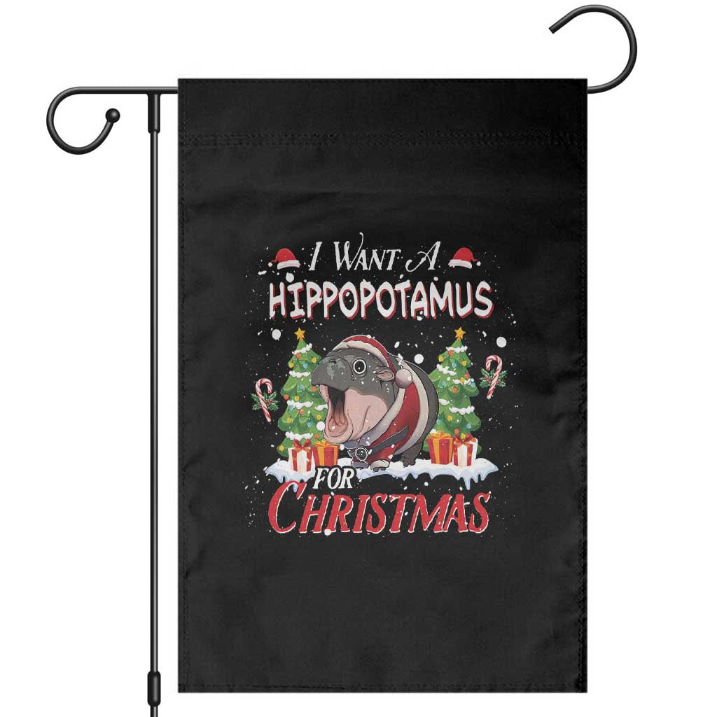 Funny Moo Deng Christmas Garden Flag I Want A Hippopotamus For Christmas Santa Baby Pygmy TS11 Black Print Your Wear