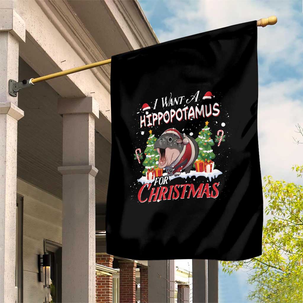 Funny Moo Deng Christmas Garden Flag I Want A Hippopotamus For Christmas Santa Baby Pygmy TS11 Print Your Wear
