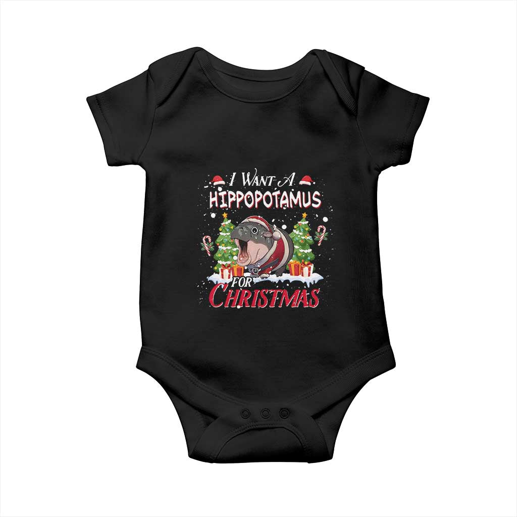 Funny Moo Deng Christmas Baby Onesie I Want A Hippopotamus For Christmas Santa Baby Pygmy TS11 Black Print Your Wear