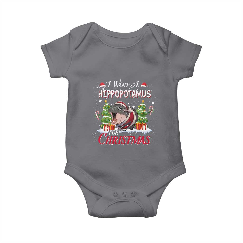 Funny Moo Deng Christmas Baby Onesie I Want A Hippopotamus For Christmas Santa Baby Pygmy TS11 Charcoal Print Your Wear