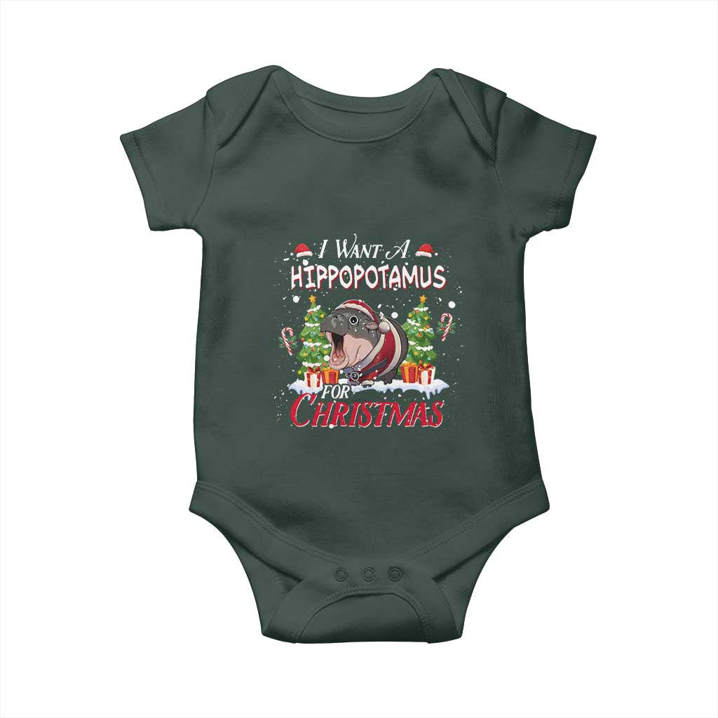 Funny Moo Deng Christmas Baby Onesie I Want A Hippopotamus For Christmas Santa Baby Pygmy TS11 Print Your Wear